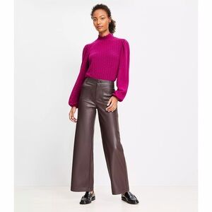 LOFT Palmer Wide Leg Crop Pants in Brown Faux Leather